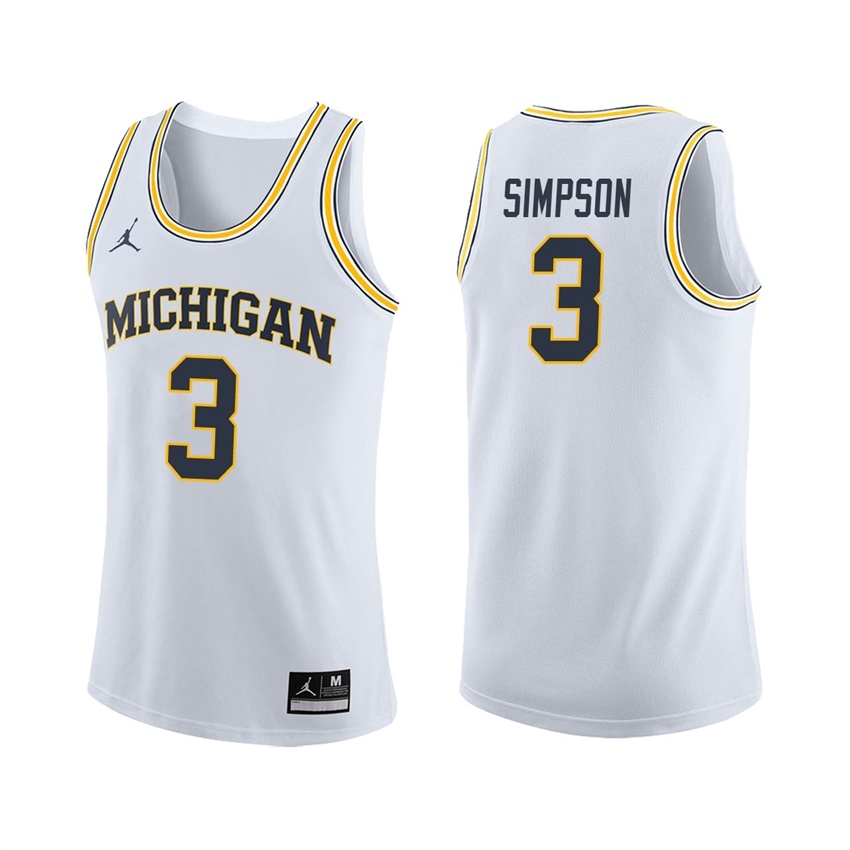 Michigan Wolverines Men's NCAA Zavier Simpson #3 White College Basketball Jersey HCU7649JM